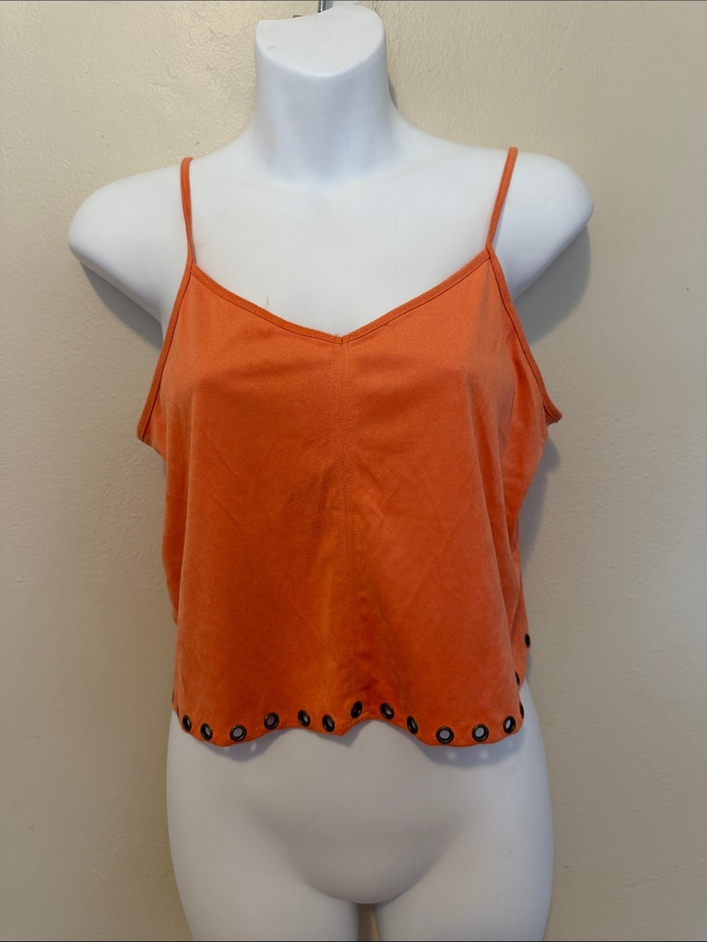 Taylor & Sage Orange Eyelet-Hem Spaghetti Strap Cami